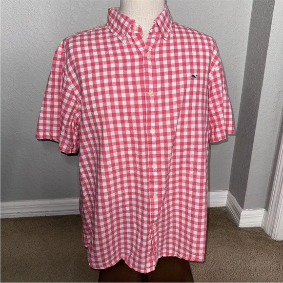 Vineyard Vines Men's Short Sleeve Whale Shirt Pink White Checkered Button XL - Picture 2 of 8